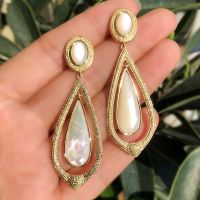 Luxury Gold Color Big Water Drop Dangle Earrings Natural Freshwater Mother Of Pearl Shell Long Large Earring women party Jewelry