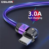 ◕ USLION Type C USB Cable USB-C 3A Fast Charging For Samsung S10 S9 Xiaomi Huawei usb c Mobile Phone Data Cable 180 Rotation Cable