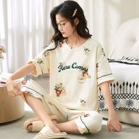 ﹍✤❣ New Summer Fashion Printing Plus Size M-3XL Sleepwear for Young Girls Soft Cotton Pajamas Women 39;s Calf-length Pants Home Suit