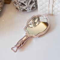 [Chujian home furnishing]  Special Her Makeup Hand Vanity Mirror Princess Mini Make Up Crystal Mirror Symbol Makeup Hand Mirror Gift With Pink Bag