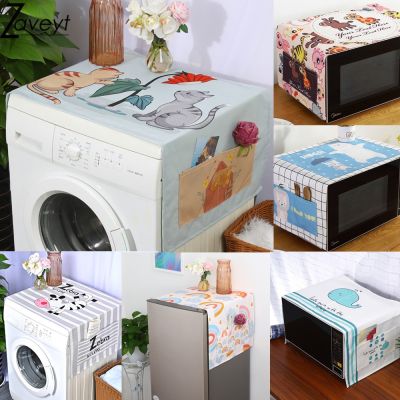 Cute Cartoon Cat Flower Print Linen Dust Cover Washing Machine Dust Cloth Rainbow Zebra Animal Refriger or Oven Microwave Cover