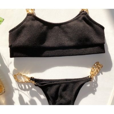 Women Bikini Chain Black White Knitting Material Tank Top Bathing Suit
