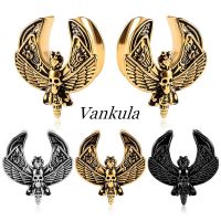 Vankula 2ชิ้นใหม่ล่าสุดผีเสื้อกลางคืนเท่,ปลั๊กหูอานม้าต่างหูสแตนเลสสำหรับเครื่องประดับแบบเจาะขยายหู