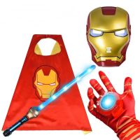 Iron Man Childrens Luminous Mask Weapon Wear Cos Dress Up Gloves Launch Cloak Suit Boys Halloween 【OCT】