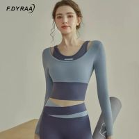 F.DYRAA Women 39;s Sports Shirt Fake Two Pieces Contrast Crop Tops Tight Gym Yoga Shirt Fitness Running Training Tank Top 2022 new