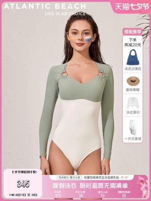 Atlanticbeach Vacation Swimsuit Womens Fashion Surfing Suit Long-Sleeved Conservative One-Piece Swimsuit To Cover Belly And Look Thin