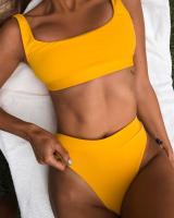 20212022 High Waist Bathing Suits Push Up Sexy Yellow Swimsuit Women Sport Crop Bikini Sets Woman Beach Swimwear Brazilian Clothes