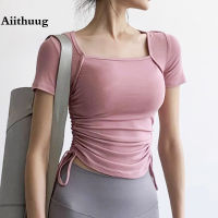 Aiithuug Yoga Tops Slim Waist Drawstring Gym Shirt Workout Tops Golf Fitness Active Yoga Wearing Yoga Crop Top Sports Clothes...