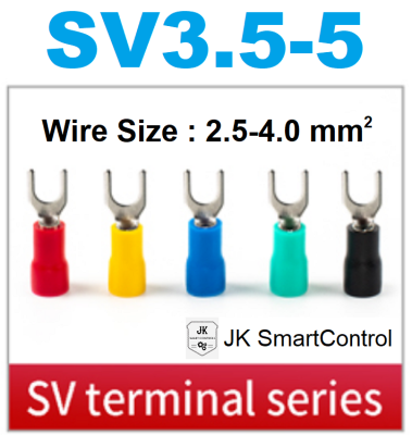 SV3.5-5 : หางปลาแฉก หุ้มเต็ม ขนาด 2.5-4.0 ตร.มม. ทองแดง/ทองเหลือง (SV terminal size 2.5-4.0 sq.mm. Copper/Brass)