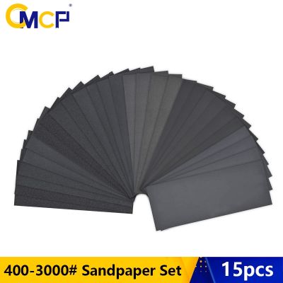 CMCP 15pcs Sandpaper Set 400 600 800 1000 1200 1500 2000 2500 3000 Grit Sanding Paper Water/Dry Abrasive Sandpapers 93x230mm