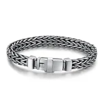 8mm Width Real Silver Handmade Retro Weave Plug Lock Bracelets For Men S925 Sterling Silver Hand-woven Twist Buckle Bracelets