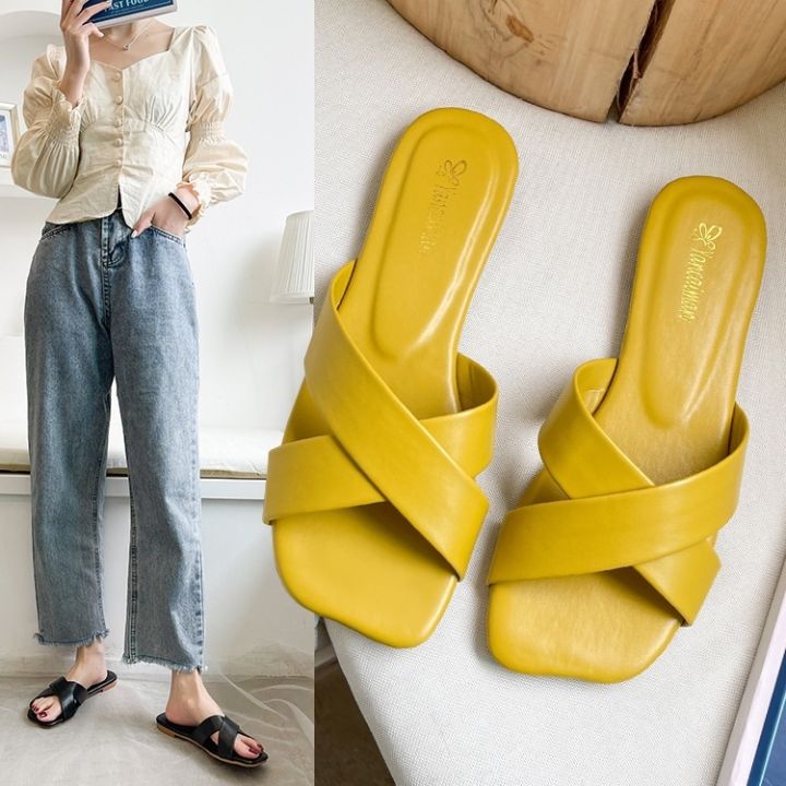 a-so-cute-ฐานะรองเท้าแตะสลิปเปอร์รองเท้าแฟลตหัวตัดขนมฤดูร้อน2021ผู้หญิงรองเท้าผู้หญิง-hygc