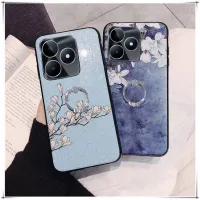 เคสมือถือสำหรับ Realme C51 ฝาหลังดอกไม้พุดแมกโนเลียกากเพชรส่องแสงเป็นประกายวิบวับแหวนที่วางแบบโลหะอ่อนสำหรับ Realme C51เคสใส่โทรศัพท์