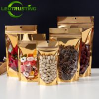 100pcs Stand up Resealable Clear Front Gold Zipper Packaging Bag Handmade Snack Corn Coffee Chocolate Dry Fruit Gifts Pouches Food Storage Dispensers