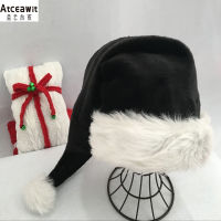 75cm45 Black plush hat White fur Adult Christmas hat party High Quality Fur Xmas Cap Children Adult Plush Home Party Decoration