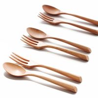 Creative Design Thick Handle Wood Spoon Fork Portable Tableware Wooden Cutlery Sets Travel Dinnerware Environmental Kitchen Tool Flatware Sets