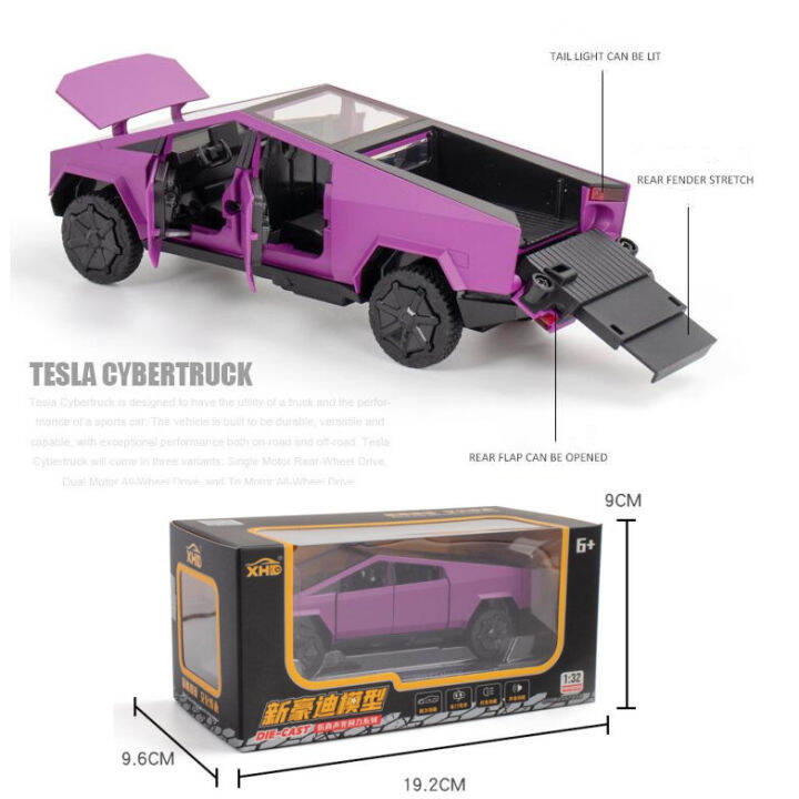 รถกระบะไซเบอร์ทรัคของ1-32เทสลารุ่นที่รถโลหะผสมเสียงและเบาของสะสมโมเดลรถเหล็กรถของเล่นสำหรับเด็ก