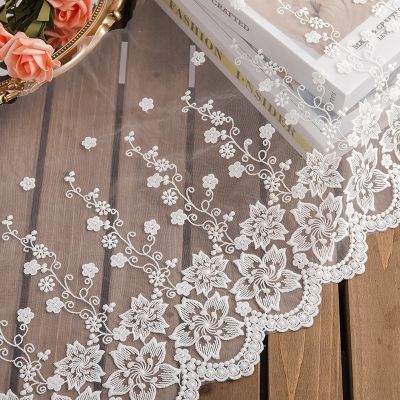 【LZ】 35cm wide lace fabric white flower embroidery lace trim curtains clothes dressmaking needlework DIY decoration accessories new