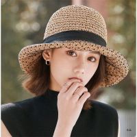 [hot]New Fashion Straw Hat Beach Hats Women Summer Wide Brim Dots Gauze Lace Cover Face Korean Fashion Black Visor Hat Luxury Gorras