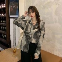 【On Clearance】【2021】【Hot】2021Autumn New Splashed Ink Printing Long Sleeve Elegant Chiffon Blouse Womens Versatile Retro Hong Kong Style Slimming Top