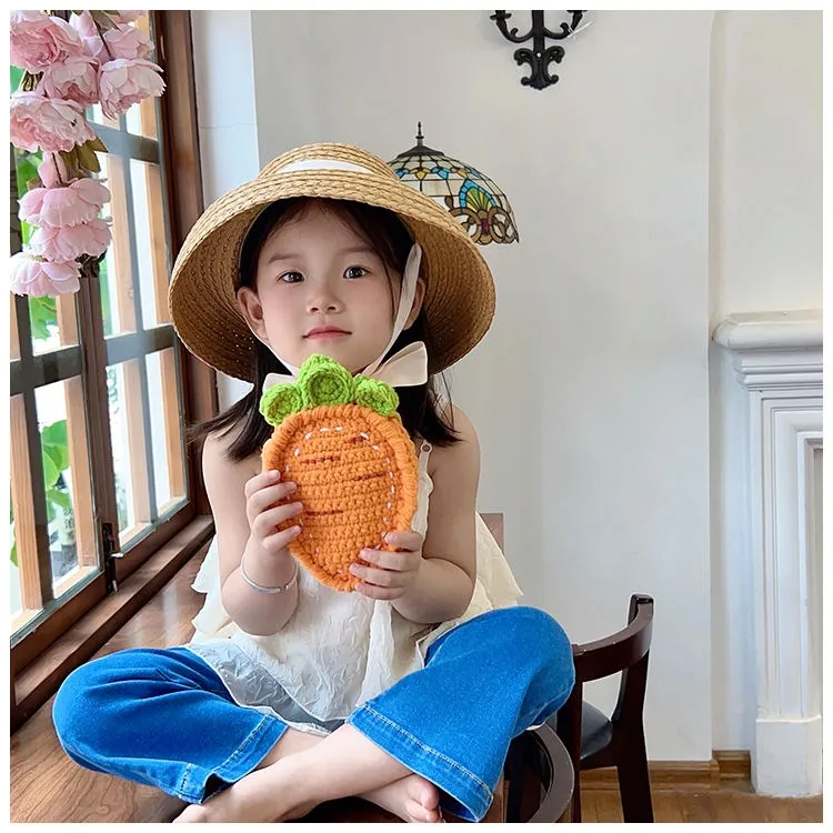 Summer Crossbody Children's Knitted Carrot Coin Purse Children's Mini Bag  Girls 2023 New Style 【JYUE】