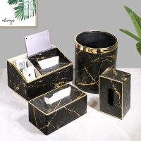 Leather Marble Tissue Box Desktop Paper Towel Holder Napkin Storage Container Home Office Decoration