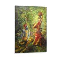 โปสเตอร์ศิลปะบนผนังอินเดียผู้ชื่นชอบพระเจ้า Radha Krishna พิมพ์ผ้าใบน้ำมันภาพพิมพ์ศิลปะบนผนังศิลปะบนผืนผ้าใบสำหรับติดกำแพงสำหรับเครื่องตกแต่งฝาผนังตกแต่งห้องอุปกรณ์ตกแต่งห้องนอนของขวัญขนาด12X18นิ้ว (30X45ซม.) กรอบ