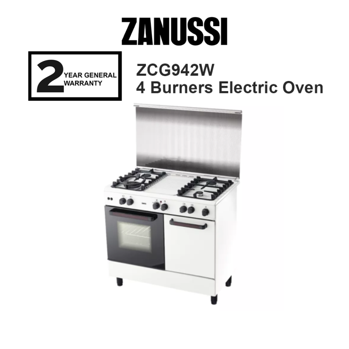 Zanussi 62L 4 Gas Burner with Electric Oven Cooker Freestanding Cooker ZCG942W (White) Lazada