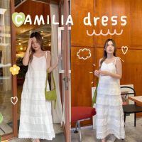 chuuchop_พร้อมส่ง(C7713) ?? CAMILIA dress เดรสยาวสายเดี่ยวสีขาวผ้าลูกไม้