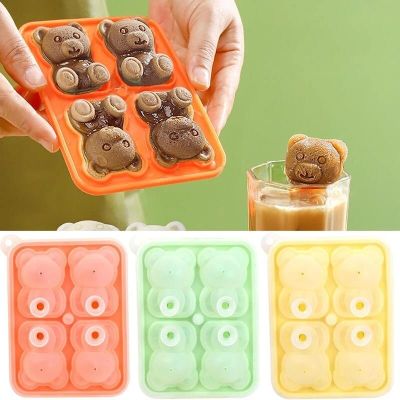 Food Grade Silicone Bear Ice Mold 4 Grid 3D Little Teddy Bear Shape Ice Cube Silicone Mold Ice Tray Whisky Silicone Ice Box Ice Maker Ice Cream Moulds