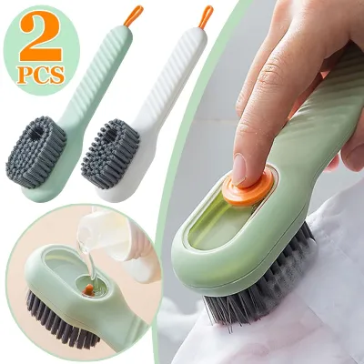 Sikat pembersih sepatu 1/2 buah peralatan pembersih rumah tangga Dispenser sabun sikat pegangan panjang cair bulu lembut multifungsi