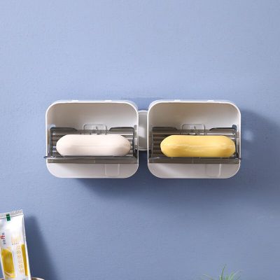 1Pc Bathroom Soap Holder Flip Lid Soap Storage Box Tool Wall Mounted No Punch Soap Dish with Drain Suction Cup Soap Dish Gadgets Soap Dishes