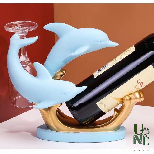 uonehome-พร้อมส่ง-h021-ของแต่งบ้าน-ที่วางขวดไวน์ปลาโลมาคู่-วัสดุเรซิน-ของแต่งบ้านสไตล์โมเดิร์น-ของแต่งชั้นไวน์-ของขวัญ