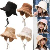 Topi Bucket เครื่องป้องกันหูพร้อมที่ปิดหูขนแกะนิ่มแฟชั่นหมวกปานามาที่รัดศีรษะผู้หญิง