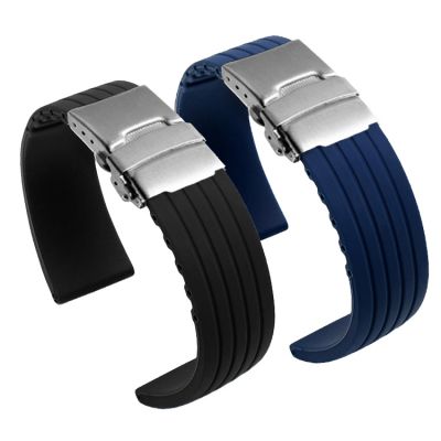 gdfhfj Silicone Rubber Watch Strap Band Deployment Buckle 16mm to 24mm For Armani Omega Rolex Casio Tissot Casio Samsung Huawei Watch