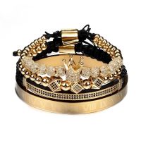 Hot Sale Classical Handmade Braiding Bracelet Gold Hip Hop Men Pave CZ Zircon Crown Roman Numeral Bracelet Luxury Jewelry