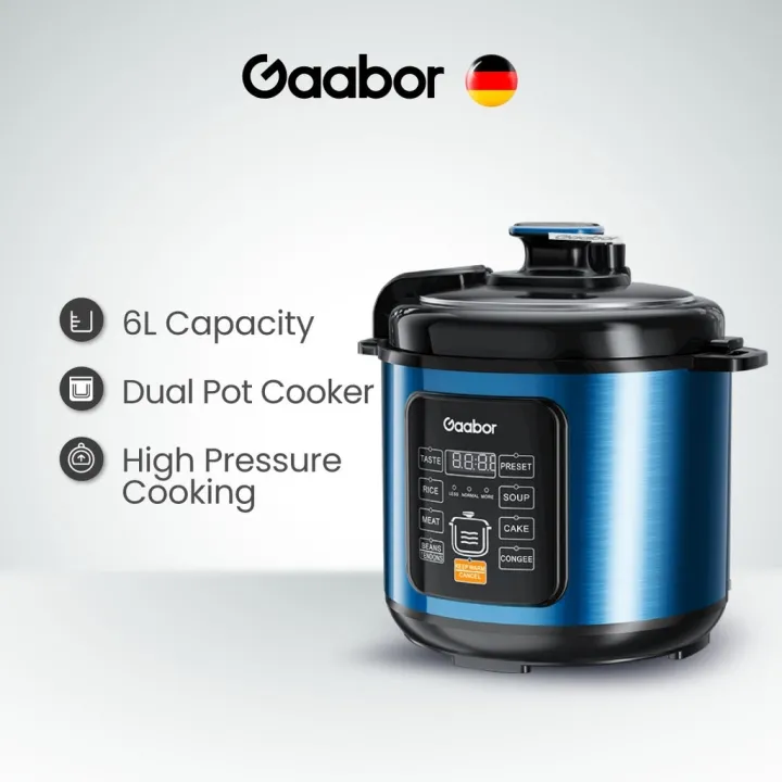 ♟ Gaabor 6L Pressure Cooker AntiOverflowing High Pressure 8in1 MultiCooking Heat Reserved