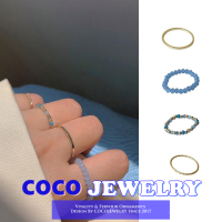 COCOJEWELRY ชุดแหวนลูกปัดทรงเรียบสีใหม่สไตล์เกาหลีสำหรับผู้หญิงแหวนนิ้วชี้แบบเรียบง่าย Ins สำหรับผู้หญิง