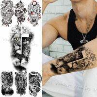 Lion Praying Cross Temporary Tattoos For Men Adults Snake Skull Flower Tiger Mountain Fake Tattoo Sticker Arm Jesus Christ