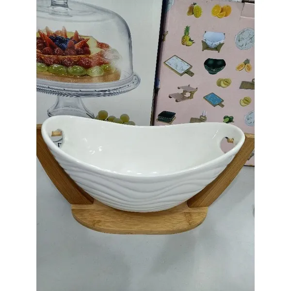 00]SERVING BOWL WITH WOODEN STAND Lazada PH