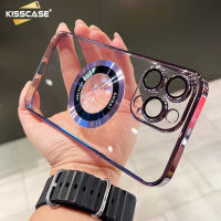 KISSCASE เคสโทรศัพท์โลโก้แบบโปร่งแสงหลุมเคลือบหรูหราสำหรับ IPhone 15 Pro Max 15Plus สำหรับ Magsafe เคสกันกระแทกสำหรับ Iphone 12 13 14 Pro Max ฝาครอบป้องกันเลนส์แบบเต็ม