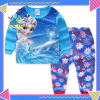 【Fast Delivery?】2pcs Children Long Johns Suit For Girls Cartoon Round Neck Long Sleeves Tops Trousers Two-piece Set