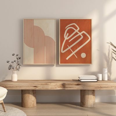 Abstract Burnt Orange Color Rainbow Line Poster Minimalist Canvas Paintings Boho Wall Art Pictures Prints Bedroom Decor Interior