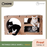 KAFBO HOME RECTANGLE-CIRCLE SHAPE L - Walnut ที่ลับเล็บแมว ที่ฝนเล็บแมว ที่ข่วนเล็บแมว ที่นอนแมว บ้านแมว ของเล่นแมว คอนโดแมว กล่องบ้านแมว