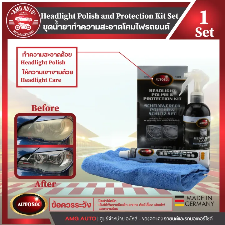 ชุดทำความสะอาดไฟหน้า Autosol Headlight Polish and Protection Kit Lazada.co.th