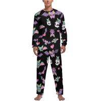 Goth Bat Pajamas Men Cute Skull Print Soft Sleepwear Spring Long Sleeve 2 Piece Home Design Pajama Sets