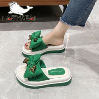 【CC】▨  LazySeal 4cm Flat Heel Shoes Metal Slippers Flip Flop Color Sandals New Slides Chanclas Mujer