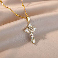 Zircon Cross สร้อยคอผู้หญิงผู้ชายสีทองคอสร้อยคอจี้ชายหญิงแฟชั่นเครื่องประดับวันเกิด Gift