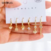 [Han ornaments] SIPENGJEL 6ชิ้นหัวใจดาวห้อยต่างหูห่วงชุดสำหรับผู้หญิงเกาหลีขนาดเล็กห่วงต่างหูอุปกรณ์เครื่องประดับ