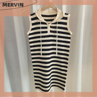 [MERVIN]?[HOT SALE]?? ชุดเดรสลายทางมีฮู้ดของผู้หญิงเดรสมิดิแขนกุดลำลองฤดูร้อน